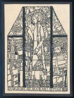 cca 1908 Kozma Lajos (1884-1948): "Zeneszoba ablaka, Lapis Refugii", fametszet, papír kartonra kasírozva, jelzett a dúcon, 10,5x7,5 cm