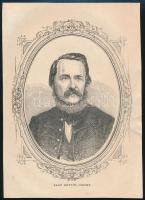 cca 1860 Báró vásárosnaményi Eötvös József (1813-1871) jogász, író, a Batthyány-kormány, majd az Andrássy-kormány vallás- és közoktatásügyi minisztere, az MTA és a Kisfaludy Társaság első elnöke, Eötvös Ignác politikus fia, Eötvös Loránd fizikus apja arcképe, fametszet, papír, 22x16 cm