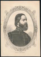 cca 1860 Gróf Lónyay Menyhért (1822-1884) politikus, miniszter, az Andrássy-kormány pénzügyminisztere (1867-1870), majd az Osztrák-Magyar Monarchia közös pénzügyminisztere (1871-1871), majd a Magyar Királyság miniszterelnöke (1871-1872), az MTA tagja, majd annak elnökének (1871-1884) arcképe, fametszet, papír, kissé foltos, 22x16 cm