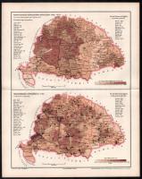cca 1900 Vegyes térkép tétel, 3 db: Magyarország népessége hitfelekezetek szerint 1890, rajzolta Hom...