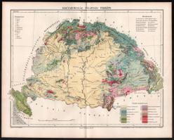 cca 1900 Magyarország földtani térképe, rajzolta Homolka József, Pallas Nagy Lexikona, Bp., Posner-ny., 24x30 cm