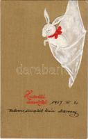 1907 Húsvéti üdvözlet / Easter greetings with rabbit. Emb. (ragasztónyom / glue marks)