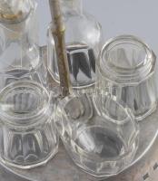 Art deco stílusú asztali fűszertartó, négy lábon álló, kerek fém tartó, középen fogantyúval, olaj- é...