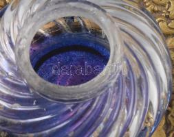 Antik íróasztali szett, bronz szerelékes márvány talapzaton spirálos tintatartó üveg, hozzá tömör br...