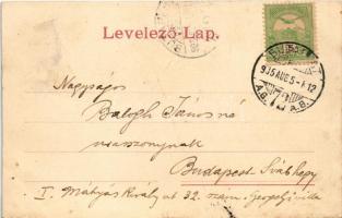 1905 Dombóvár, Vasútállomás, fűtőház, gőzmozdony, vonat. Bruck Sándor könyvnyomdája kiadása (vágott ...