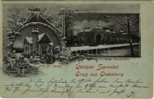 1898 (Vorläufer) Sopron, Oedenburg; Dr. Lenck és Flandorffer villa télen. Kummert N. Lajos kiadása. Art Nouveau, floral, litho (fl)