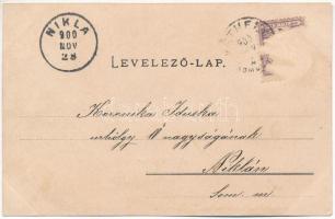 1900 Keszthely, "Megy a gőzös" vasútállomás, gőzmozdony, vonat. Mérei Ignác kiadása (Rb)