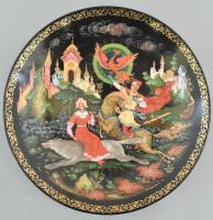 1990, orosz dísztál, mitológiai jelenettel, jelzett, sorszámozott, hibátlan, eredeti dobozában, d: 20 cm