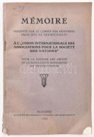 Mémoire. Présente par le comité des Hongrois proscrits de Transylvanie. Bp., 1922, Kitiltott Erdélyi Magyarok Bizottsága (Le comité des hongrois proscrits de transylvanie). Térkép mellékletekkel. Sérült papírkötés.