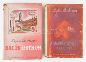 Dapne du Maurier 2 műve:   A Manderley-ház asszonya. Regény. Ford.: Ruzitska Mária. Bp.,én., Singer és Wolfner. Kiadói egészvászon-kötés, kiadói sérült, javított illusztrált papír védőborítóban.   Bál és ostrom. Regény. Ford.: Kosáryné Réz Lola. Bp.,én.,Új Idők. Kiadói egészvászon-kötés, kiadói sérült, javított illusztrált papír védőborítóban.   Papírborítókkal együtt ritkák.