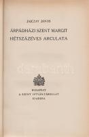 Jajczay János:  Árpádházi Szent Margit hétszázéves arculata. Budapest, (1943). Szent István-Társulat (Stephaneum ny.) 168 p. Egyetlen kiadás. Egyháztörténeti, irodalomtörténeti, ikonológiai és művészettörténeti áttekintés Árpád-házi Szent Margit tiszteletéről - 1943. évi szentté avatása alkalmából. A 121. oldaltól negyven oldalnyi képmelléklet I-XL-ig számozva, kétoldalas táblákon. Oldalszámozáson belül szövegközti rajzokkal illusztrálva. Az első előzéken Ex libris. Korabeli félvászon kötésben, a gerincen az aranyozott címfelirat fekete címkén. Jó példány.