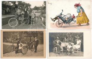 BICIKLI, KERÉKPÁR - 9 db RÉGI képeslap, közte 3 fotó / BICYCLES - 9 pre-1945 postcards, including 3 photos