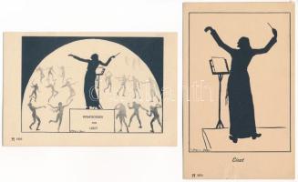 Liszt Ferenc / Franz Liszt - 2 db régi sziluett művészlap, Bithorn szignóval / 2 pre-1945 silhouette art postcards, signed by W. Bithorn