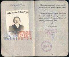 1937 Amerikai Egyesült Államok fényképes útlevele magyar származású személy (Margaret Steinberger) r...