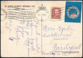 1956 VII. Téli Olimpiai Játékok képeslap, Bozó Gyula (1913-2004) díszlettervező, grafikusművész rész...