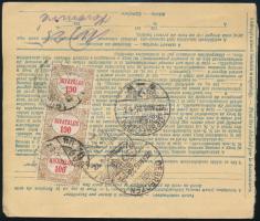 1923 Csomagszállító 7 db Hivatalos bélyeggel, közte hármaslyukasztásúak, Budapestről Debrecenbe / Pa...