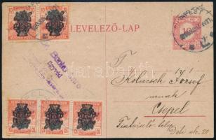 1920 10f díjjegyes levelezőlap 5 db Búzakalász 10f díjkiegészítéssel Budapestről Csepelre / 10f PS-card with additional franking