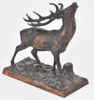 Bőgő szarvas. Bronz szobor, bronz talapzaton, Jelzés nélkül, hibátlan 30x31 cm