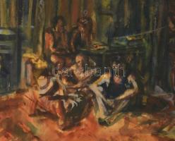 Halápy János (1893-1960): Füredi uszodában, 1938. Akvarell, pasztell, papír, jelezve balra lent. Hát...