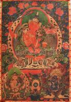 Thangka, Manjushri ábrázolással. Tibet vagy Kína, XX. sz. első fele, nyomat, vászon. 89x63 cm, korának megfelelő állapotban, hátulján kopott, foltos, papírszegéllyel megerősítve, feltekerve.