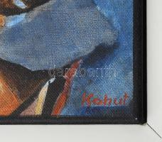 Kohut Mihály (-): Kártyázók. Olaj, vászon, jelzett, hátoldalán autográf felirattal. Fakeretben, 24,5...