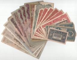 20db-os, nagyrészt magyar korona és pengő bankjegy tétel, közte 1943. 1000P T:F-G közte anyaghiány, szakadás