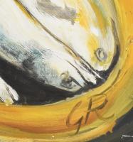 Gömböcz Róbert: Halak kosárban. Olaj, farost, jelezve jobbra lent. Hátoldalán autográf felirattal. K...