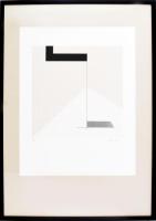 Konok Tamás (1930-2020): Konstruktivista kompozíció (sine loco et anno), 2000. Szitanyomat, papír, jelzett. Számozott: 53/60. Plexiüvegezett keretben. 30×30 cm / Screenprint on paper, signed, numbered: 53/60. Framed.