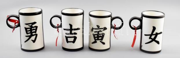 4 darab kínai szerencsehozó bögre. Jelzés nélkül, hibátlan, m: 12-13 cm