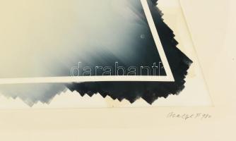 Hencze Tamás (1938-2018): Háromszögletű tér I., 1980. Ofszetfesték, karton, jelzett. 88x66 cm. Repro...