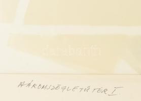 Hencze Tamás (1938-2018): Háromszögletű tér I., 1980. Ofszetfesték, karton, jelzett. 88x66 cm. Repro...