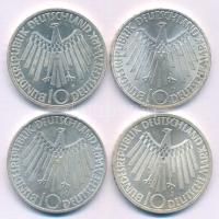 NSZK 1972D,F,G,J 10M Ag "Müncheni Olimpia - Spirál" (4xklf) T:AU patina FRG 1972D,F,G,J 10...