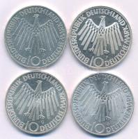 NSZK 1972D,F,G,J 10M Ag "Müncheni Olimpia - Spirál" (4xklf) T:AU FRG 1972D,F,G,J 10 Mark A...