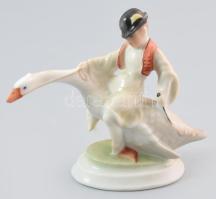 Herendi porcelán Ludas Matyi, kézzel festett, jelzett, hibátlan, m: 8 cm