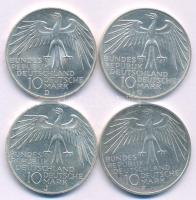 NSZK 1972D,F,G,J 10M Ag "Müncheni Olimpia - Stadion" (4xklf) T:AU FRG 1972D,F,G,J 10 Mark ...