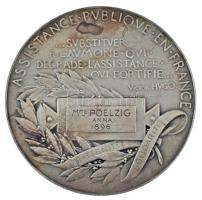 Franciaország 1896. "Assistance Publique en France" peremen jelzett Ag emlékérem, hátoldal...