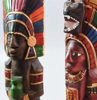 2 db dél-amerikai jellegű szobor, faragott és festett fa, m: 32 cm