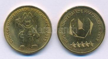 Oroszország 2018. 10R sárgarézzel bevont acél "29. Téli Universiade" 2xklf forgalmi emlékpénz kapszulában T:AU Russia 2018. 10 Roubles brass plated steel "29th Winter Universiade" 2xdiff circulating commemorative coin in capsule T:AU