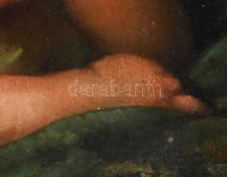 Jelkzés nélkül, XIX. sz. festő. Kislány portréja. Olaj, vászon. javított. Dekoratív fakeretben, 53,5...