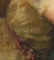 Jelkzés nélkül, XIX. sz. festő. Kislány portréja. Olaj, vászon. javított. Dekoratív fakeretben, 53,5...