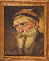 Dekoratív, kissé sérült fakeret, pipázó vászonképpel, belső méret: 31x25,3 cm