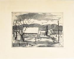 Luzsicza Lajos (1920-2005): Téli táj. Rézkarc, papír. Jelzett. Kartonra kasírozva. 20x29 cm