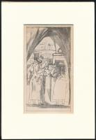 Kondor Béla (1931-1972): Ivóban, rézkarc, papír, jelzés nélkül, 15,5×8 cm