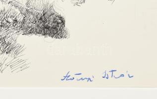 Szőnyi jelzéssel: Munkások, tus, papír, paszpartuban, 18×29 cm