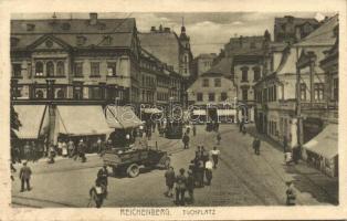 Liberec market place with clothes shop, tram and the truck of Joachim Körber´s chocolate factory (EB)