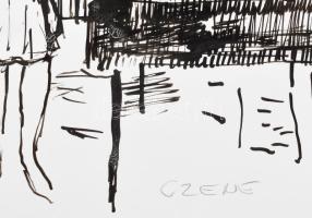 Czene jelzéssel: Nő szobában, tus, papír, paszpartuban, 20×19 cm