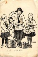 A nagy izgalom. Magyar Cserkészleány Szövetség kiadása / Hungarian girl scout art postcard s: Molnár R. (EB)