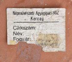 Karcagi retró mázas kerámia edény, alján címkével jelzett (Népművészeti Agyagipari HSZ, Karcag), min...