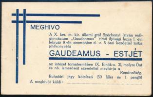 cca 1935 Meghívó a X. ker. m. kir. állami gróf Széchenyi István reálgimnázium Gaudeamus-estjére