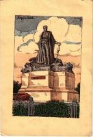 1941 Nagybecskerek, Zrenjanin, Veliki Beckerek; Kiss Ernő szobra. Kiadja a Délvidéki Egyetemi és Főiskolai Hallgatók Egyesülete / Hungarian irredenta propaganda, monument s: Lamoss (fa)